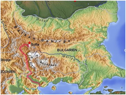 Bulgarian vuoria ja jokia kartta