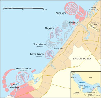 Dubain emiraatin rannikon rakenteilla olevat tekosaaret