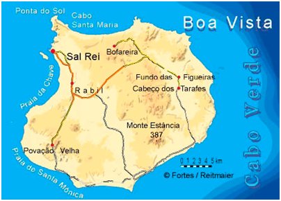 Kap Verde Boa Vista saari sijainti kartta