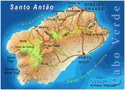 Kap Verde lomat Santo Anto saari sijainti kartta