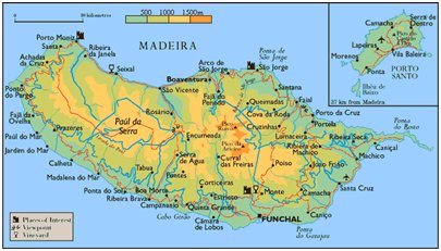 Madeira kartta - Madeiran psaaren kartta