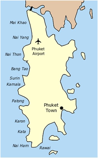 Phuketin hiekkarannat kartta kuva Phuket Thaimaa uimarannat loma matka